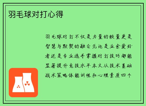 羽毛球对打心得